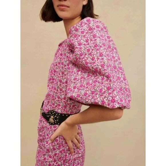 💘 Maje Floral embroidered lace print short puff sleeve dress 38 - Picture 3 of 13